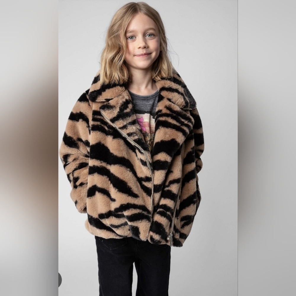 Zadig & Voltaire Girls Faux Fur Animal Print Coat.